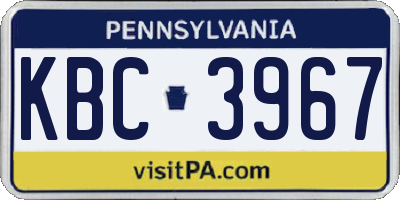 PA license plate KBC3967