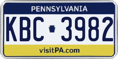 PA license plate KBC3982