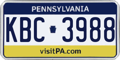 PA license plate KBC3988