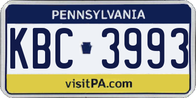 PA license plate KBC3993