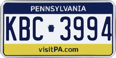 PA license plate KBC3994