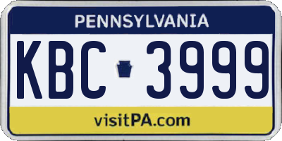 PA license plate KBC3999