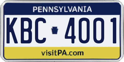 PA license plate KBC4001