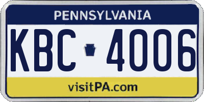 PA license plate KBC4006