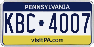 PA license plate KBC4007