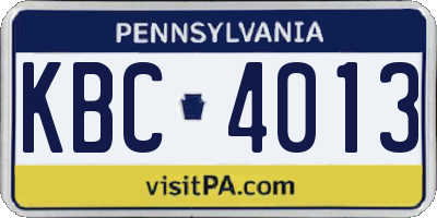 PA license plate KBC4013