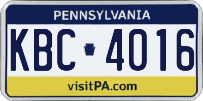PA license plate KBC4016