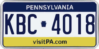 PA license plate KBC4018