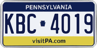 PA license plate KBC4019