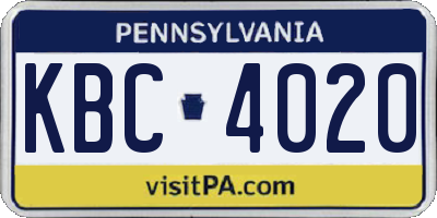 PA license plate KBC4020