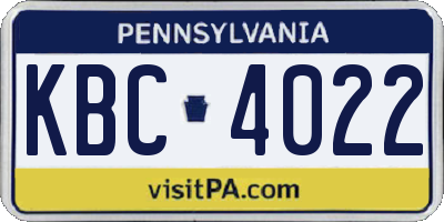 PA license plate KBC4022