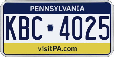 PA license plate KBC4025