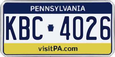PA license plate KBC4026