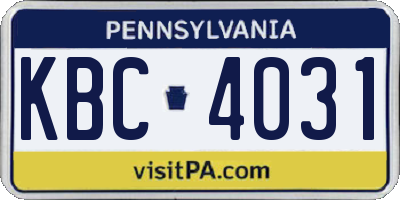 PA license plate KBC4031
