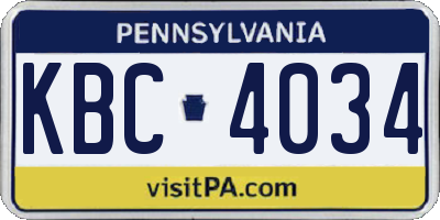PA license plate KBC4034