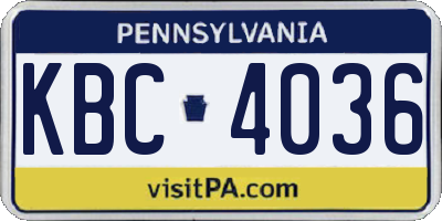 PA license plate KBC4036