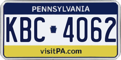 PA license plate KBC4062