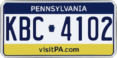 PA license plate KBC4102