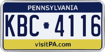 PA license plate KBC4116