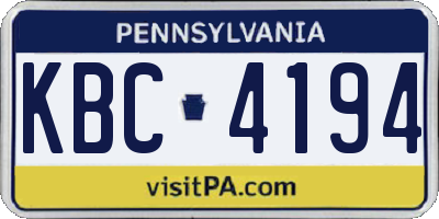 PA license plate KBC4194