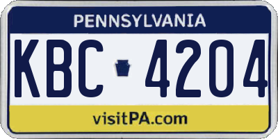 PA license plate KBC4204