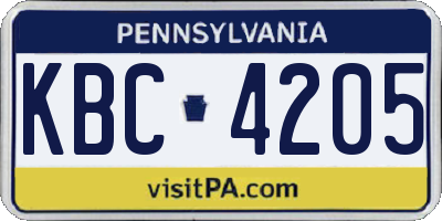 PA license plate KBC4205