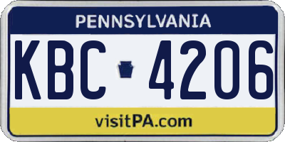 PA license plate KBC4206