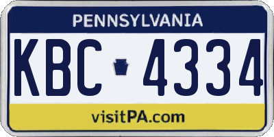 PA license plate KBC4334