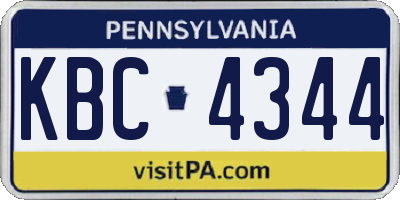 PA license plate KBC4344