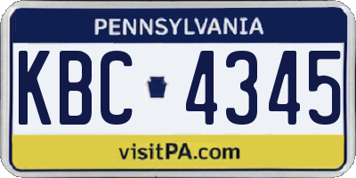 PA license plate KBC4345