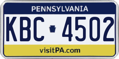 PA license plate KBC4502