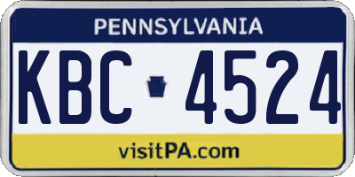 PA license plate KBC4524