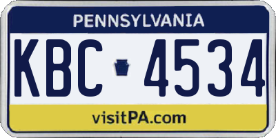 PA license plate KBC4534