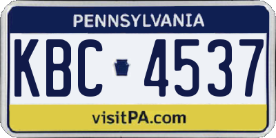 PA license plate KBC4537