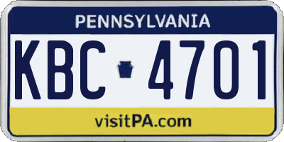 PA license plate KBC4701