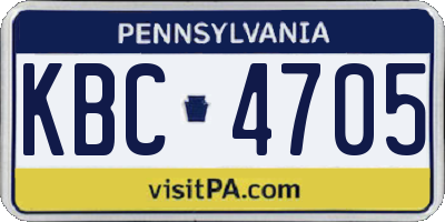 PA license plate KBC4705