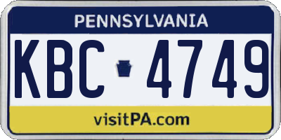 PA license plate KBC4749