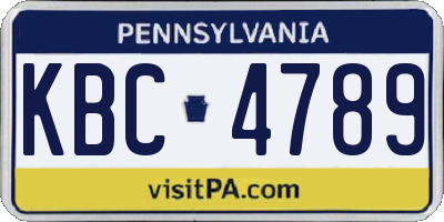 PA license plate KBC4789