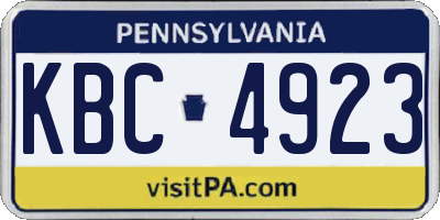 PA license plate KBC4923