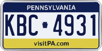 PA license plate KBC4931