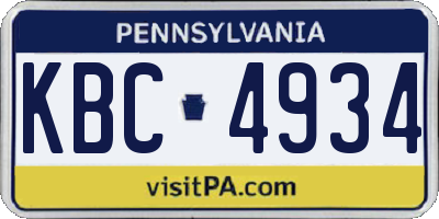 PA license plate KBC4934
