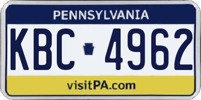 PA license plate KBC4962