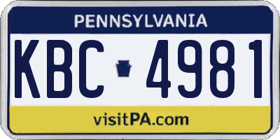 PA license plate KBC4981