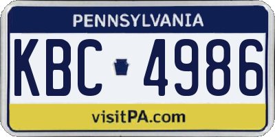 PA license plate KBC4986