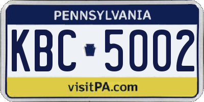 PA license plate KBC5002