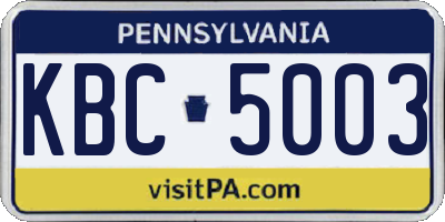 PA license plate KBC5003