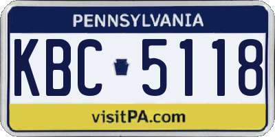 PA license plate KBC5118