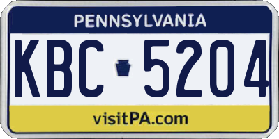 PA license plate KBC5204