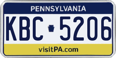 PA license plate KBC5206