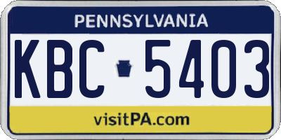 PA license plate KBC5403